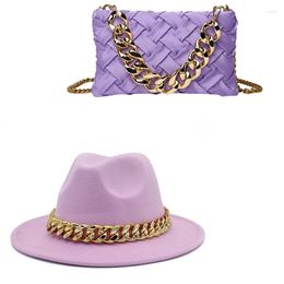 Berets Fedora And Bag Set For Women Men Fedoras Lady Hat Two Toned Felt Unisex Jazz Wholesale Price