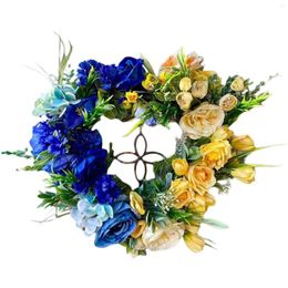 Decorative Flowers Simulated Garland Ukraine Flag Suower Front Door Wreath Home Decoration For Farmhouse Porch Party Festival Decor