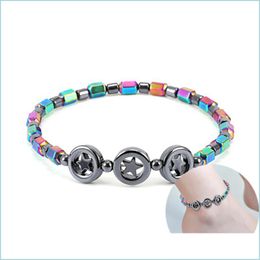 Anklets Magnetic Oval Hematite Stone Bead Anklets Bracelet Rainbow Colour Women Summer Beach Health Energy Healing Model Foot Jewellery Dhhjm