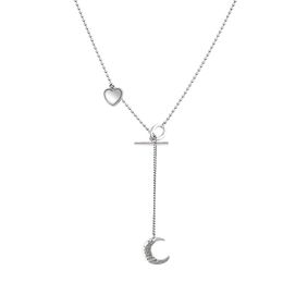Vintage Necklace for Women S925 Sterling Silver Simple Moon Pendant Hip-hop Style Cool Collarbone Chain Punk Jewelry Birthday Accessories