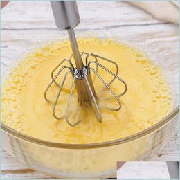 Egg Tools Creative Semi-Matic Egg Beater Stainless Steel Whisk Manual Hand Mixer Self Turning Stirrer Kitchen Tools Drop Delivery 202 Dhkrd