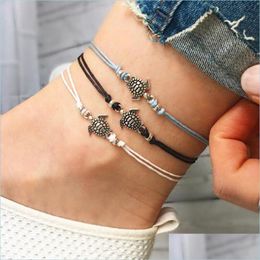 Anklets Summer Beach Turtle Shaped Charm Rope String Anklets For Women Ankle Bracelet Woman Sandals On The Leg Chain Foot Jewelry B37 Dhurr