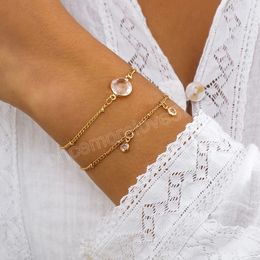 Boho Shiny Rhinestone Pendant Bracelet Women's Multilayer Vintage Gold Colour Metal Crystal Chain Necklaces Girls Fashion Jewellery