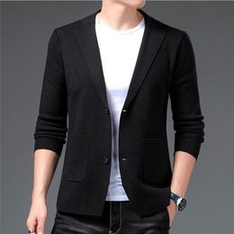Men's Wool Blends Suit Men Knitted Coat Casual Fashion Autumn Mens Cardigan Jacket Solid Blazer Outwear Male Clothing 220915