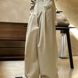 Women's Pants Capris HanOrange Spring Fashion Double Pleated Design Wide Leg Pants Women Lazy Loose Silhouette High Waist Casual Trousers Female 220915