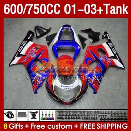 Injection Mould Fairings & Tank For SUZUKI GSXR750 GSXR-750 GSXR600 750CC K1 2001 2002 2003 152No.92 600CC GSXR-600 01-03 GSXR 750 600 CC 01 02 03 OEM Fairing red blue stock