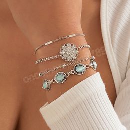 Boho Opal Metal Set Bracelet Women Retro Simple Summer Beach Flower Plate Bracelets Girls Fashion Jewelry Gift