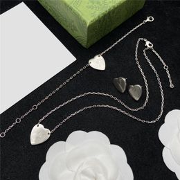 Stylish Love Pendant Necklaces Peach Heart Silver Earrings Women Letters Steel Stamps Bracelet Jewellery Sets With Box