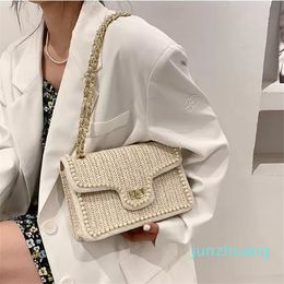 HBP Weave Square Crossbody bag 2021 Summer New High-quality Straw Women's Designer Handbag Pearl Chain Shoulder Messenger Bag