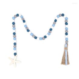 Party Decoration Mediterranean Ocean Style Wooden Bead Garland With Tassel Seashell Starfish Pendant Charm Rustic Farmhouse Home Sign Beach