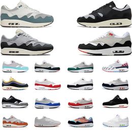 For ourdoor Running shoes 1 1s 87s hollowed Mens and Women Trainers Sneakers Patta Waves Bred Elephant White Gum EUR 36-45