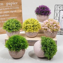 Decorative Flowers Artificial Grass Plants Gypsophila Bonsai Small Pot Fake Leaves Potted Ornaments For Home Decoration El Garden Decor