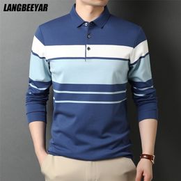 Men's Polos Top Quality Fashion Designer Brand Striped Plain Mens Long Sleeve Polo Shirt Casual Turn Down Collar Tops Clothing 220915