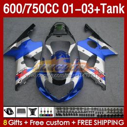 OEM Fairings & Tank For SUZUKI GSXR600 750CC GSXR-750 K1 2001-03 152No.34 600CC GSXR 600 750 CC GSXR750 01 02 03 GSXR-600 2001 2002 2003 Injection Mould Fairing blue silvery