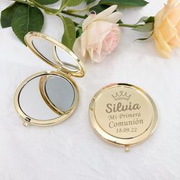 Party Favour 10pcs Personalised Baptism Pocket Mirror Golden Compact First Communion Souvenir Christening Gift For Guest