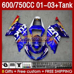 Injection Mould Fairings & Tank For SUZUKI GSXR750 GSXR-750 750CC K1 600CC 01-03 152No.94 GSXR 750 600 CC GSXR600 2001 2002 2003 GSXR-600 01 02 03 OEM Fairing factory blue