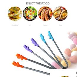 Other Kitchen Tools Salad Serving Bbq Tongs Stainless Steel Handle Utensil Creative Hand Shape Kitchen Cooking Tools Mini Sile Food C Dhcvx