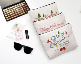 DHL100pcs Cosmetic Bags Women Cotton Linen Merry Christmas Letter Travel Storage Bag Mix Color