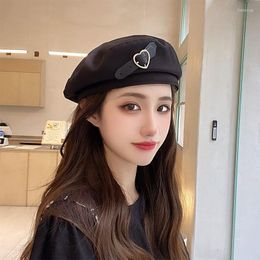 Berets Fashion Sweet Punk Beret 3 Styles Black Women Harajuku Girls Heart Circle Metal Designer Brand Artist Latest Women's Cap 118