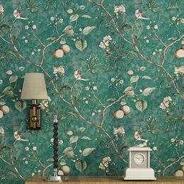 Wallpapers 10M Peach Tree Peel And Stick Wallpaper Green Modern Flower & Bird Waterproof Removable Self Adhesive