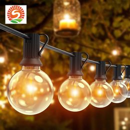 Luci solari da giardino G40 E12 Luce esterna impermeabile da 27 piedi 2700K Luci bianche calde a corda Alimentazione solare Ricarica USB Illuminazione natalizia