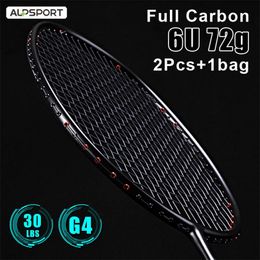 -Badmintonschläger ALP XHP 2PCS Badminton Racket mit Bag 6u 72 g 100% Carbon Faserfaser Racquet 2830 lbs freie Griffe und String Raket 220919