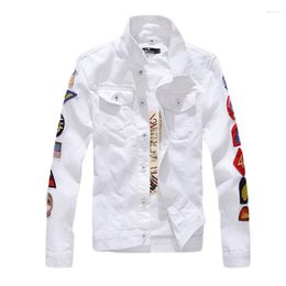 Men's Jackets Men Coat Slim Fit Overcoat For White Simple Design Cowboy Casual Patch Denim Pure Colour Autumn Fashion