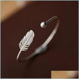 Bangle New Fashion 925 Sterling Sier Jewellery Not Allergic High-Quality Female Simple Feather Small Ball Open Bracelet Sb9 451 B3 Drop Dhm3Z