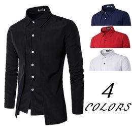 Men's Casual Shirts Fake Two Piece Brand Bussiness Dress Autumn Solid Cotton Formal Clothing LongSleeved Topblouse 220915