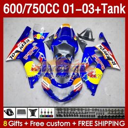 OEM Fairings & Tank For SUZUKI GSXR600 750CC GSXR-750 K1 2001-03 152No.23 600CC GSXR 600 750 CC GSXR750 01 02 03 GSXR-600 2001 2002 2003 Injection Mould Fairing yellow blue