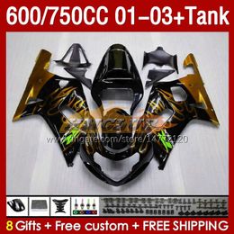 Injection Mold Fairings & Tank For SUZUKI GSXR750 GSXR-750 750CC K1 600CC 01-03 152No.123 GSXR 750 600 CC GSXR600 2001 2002 2003 GSXR-600 01 02 03 OEM Fairing golden flames