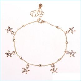 Fußkettchen Wonlife Gussy Großhandel Elegante Rose-Gold Kleine Seestern Damen Kette Knöchel Armband Barfuß Sandale Strand Fuß Schmuck Für DHC4Q