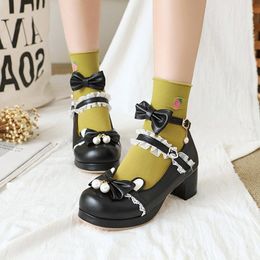 Dress Shoes Large Size 34-48 Sweet Girls Anime Cosplay Lolita Lace Mary Janes Pumps Platform Japanese Harujuku Kawaii Cute Women