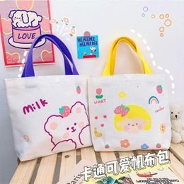 Evening Bags W&G Kawaii Cute Korean Style Cartoon Large Capacity Hand Carrying Canvas Bag Students Casual Simple Single Shoulder M220223