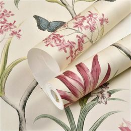 Wallpapers Retro Self-Adhesive Wallpaper Garden Flower Wall Sticker For Bedroom Living Room Dormitory TV Background Sticky Decal Home Decor