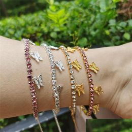 Anklets Gold Butterfly Anklet Rhinestone Crystal Ankle Charm Bracelet Boho Beach For Women Sandals Foot Bracelets Female Wedding Jewe Dhpis