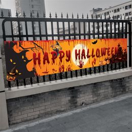 Party Decoration Large Happy Halloween Banner 250cm/8.2Ft Pumpkin Scary Terror Bloody Hand Footprint Yard Banner Indoor Outdoor Hanging Decor 220915