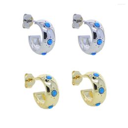 Hoop Earrings 3 Round Blue Fire Opal Stone Thick Chunky Circle Fashion Women Earring Jewellery