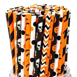 Other Event Party Supplies Halloween Biodegradable Paper Drinking Straws Pumpkins Bats Ghosts Spider Web Skeleton Witch Pattern Halloween Party Supplies 220914