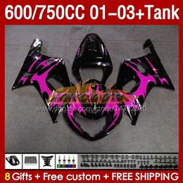 Injection Mould Fairings & Tank For SUZUKI GSXR750 GSXR-750 750CC K1 600CC 01-03 152No.121 GSXR 750 600 CC GSXR600 2001 2002 2003 GSXR-600 01 02 03 OEM Fairing rose flames blk
