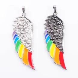 Angel Wing Pendant For Men Women Rainbow Enamel Beads Vintage European Fashion Charm Jewelry BN375