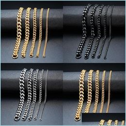 Link Chain Fashion Jewellery Men Women Bracelet Chains Stainless Steel Link Bracelets Bangle Gold Sier Black Colour M-11Mm 69 R2 Drop D Dh92E