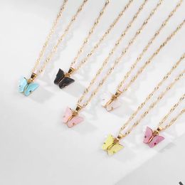 18K Gold Plated Lovely Butterfly Pendent Necklace for Women Ladies Female Wedding Animal Nice Jewellery Gift Anniversary Wholesale Price