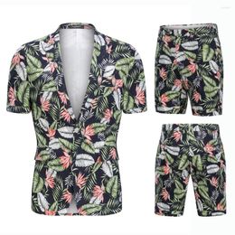 Men's Suits Hawaii Style Summer Short Men 2pcs Set Beach Cotton Suit Short-sleeve Blazer US Big Size Print Blazers Shorts