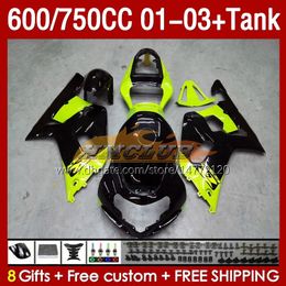 Injection Mould Fairings & Tank For SUZUKI GSXR750 GSXR-750 750CC K1 600CC 01-03 152No.45 GSXR 750 600 CC GSXR600 2001 2002 2003 GSXR-600 01 02 03 OEM Fairing green stock