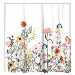 Shower Curtains Floral Curtain With 12 Hooks Watercolour Botanical Flowers Decorative Bath Modern Bathroom Accessories