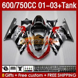 OEM Fairings & Tank For SUZUKI GSXR600 750CC GSXR-750 K1 2001-03 152No.5 600CC red silvery GSXR 600 750 CC GSXR750 01 02 03 GSXR-600 2001 2002 2003 Injection Mold Fairing