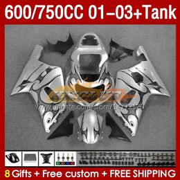 Injection Mould Fairings & Tank For SUZUKI GSXR750 GSXR-750 750CC K1 600CC 01-03 152No.132 GSXR 750 600 CC GSXR600 2001 2002 2003 GSXR-600 01 02 03 OEM Fairing grey flames