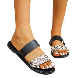 Slippers Women's Summer Non Slip On Flat Beach Open Toe Breathable Sandals Shoes Leopard Print