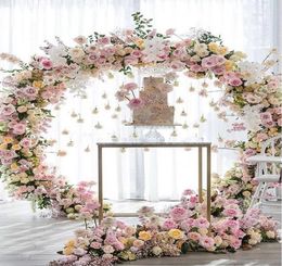 Party Decoration Shiny Gold Iron Circle Wedding Flower Arch Props Background Outdoor Lawn Plinth Table For Birthday Balloon Cake Holder